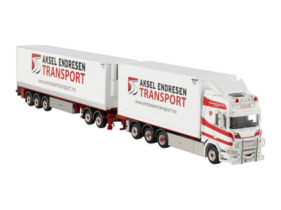 WSI WSI Scania R Highline Riged Box Truck 8x4 met 3-assige koeloplegger + dolly AKSEL ENDRESEN