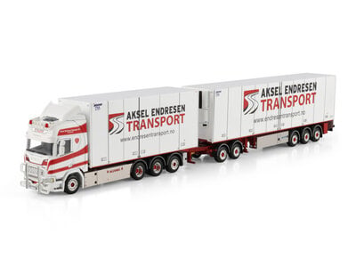 WSI WSI Scania R Highline Riged Box Truck 8x4 met 3-assige koeloplegger + dolly AKSEL ENDRESEN