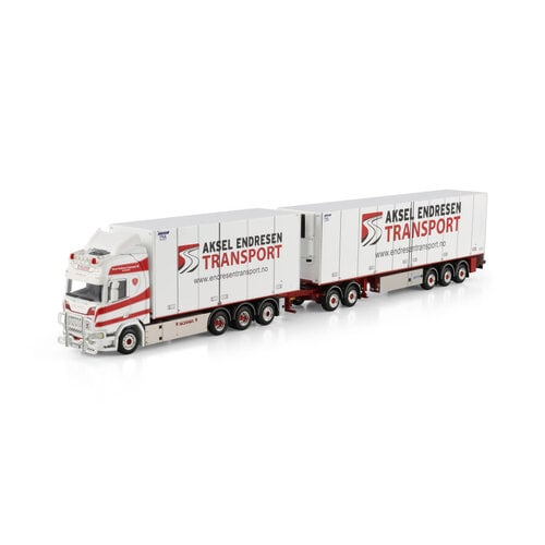 WSI WSI Scania R Highline Riged Box Truck 8x4 met 3-assige koeloplegger + dolly AKSEL ENDRESEN