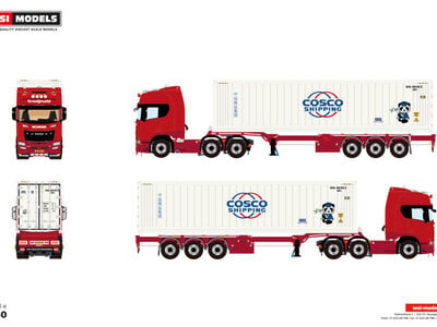 WSI WSI Scania R Highline 6x2 with 3-axle flex container trailer + 40ft reefer container thermoking KRAAIJEVELD