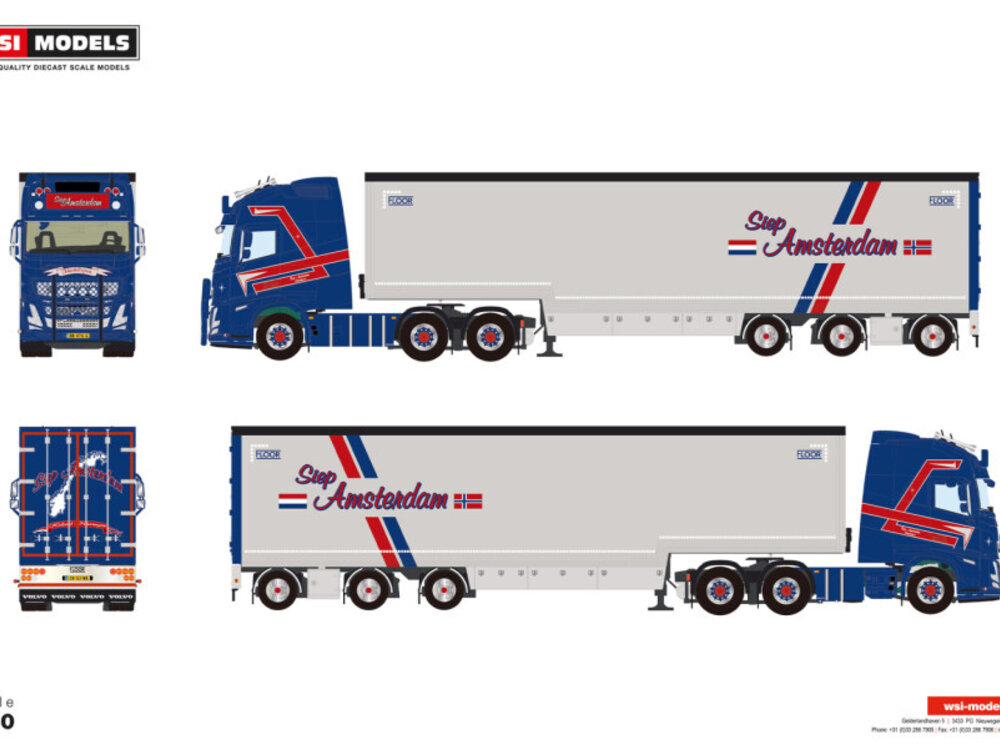 WSI WSI Volvo FH Aero Globetrotter XXL 6x2 met 3-assige schuifzeilen oplegger SIEP AMSTERDAM
