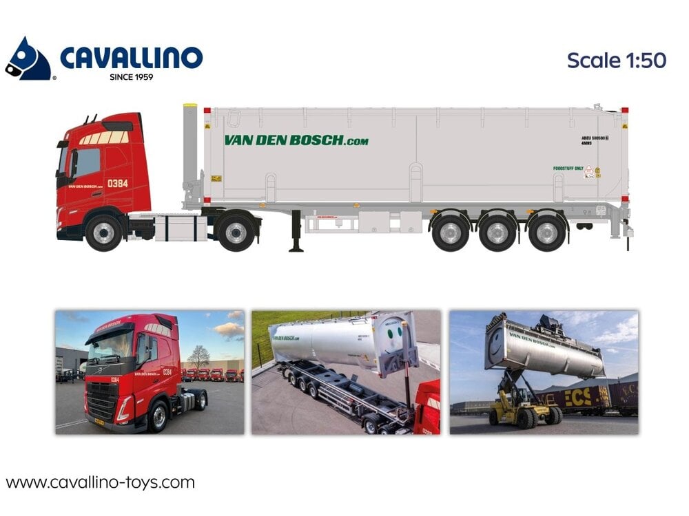 Cavallino Cavallino Volvo FH5 Globetrotter met 3-as bulkcontainer trailer VAN DEN BOSCH