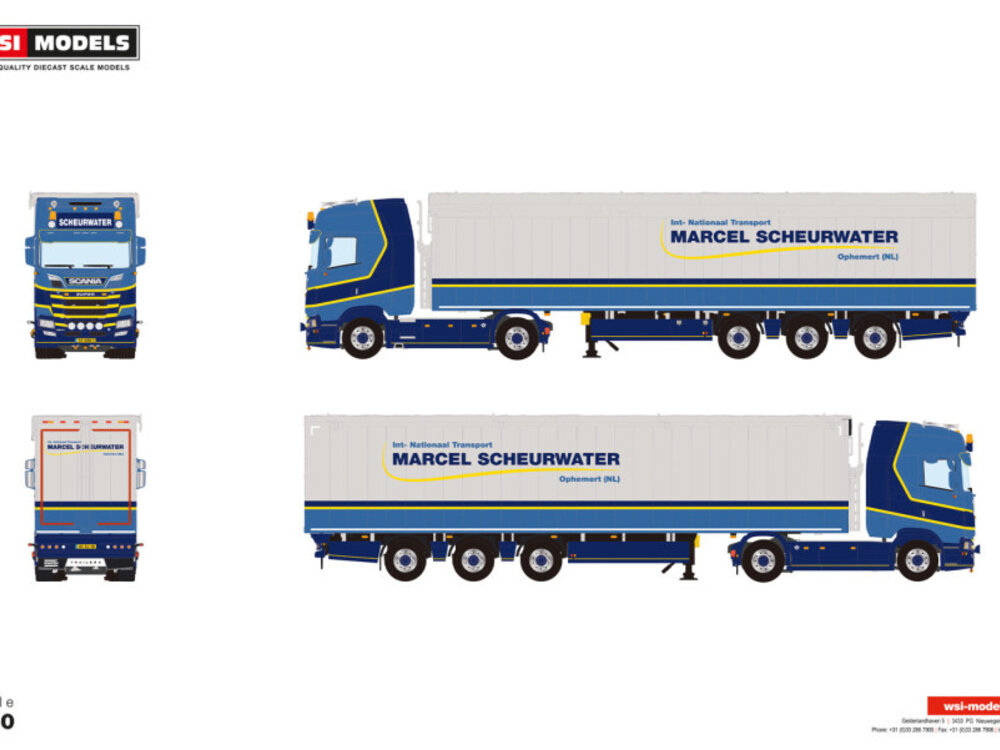 WSI WSI Scania S Highline 4x2 met 3-as verschuifbare vloer trailer MARCEL SCHREURWATER