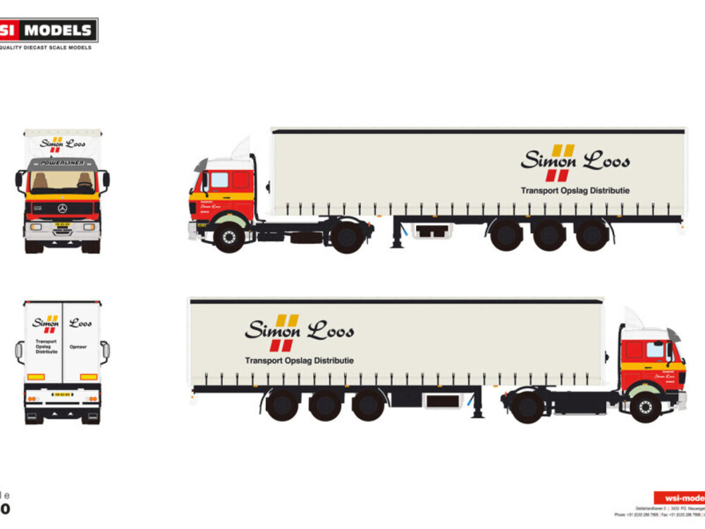 WSI WSI Mercedes-Benz NG Flat roof with 3-axle curtainside trailer SIMON LOOS
