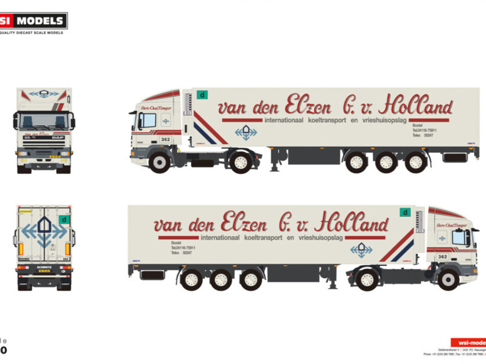 WSI WSI DAF 95 Space Cab 4x2 met 3-as koeloplegger VAN DEN ELZEN