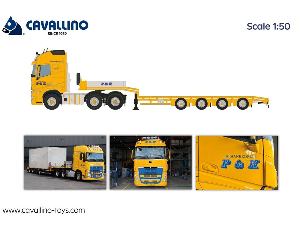 Cavallino Cavallino Volvo FH5 Globetrotter 6x2 met 4-as semi dieplader P&K KRAANVERHUUR