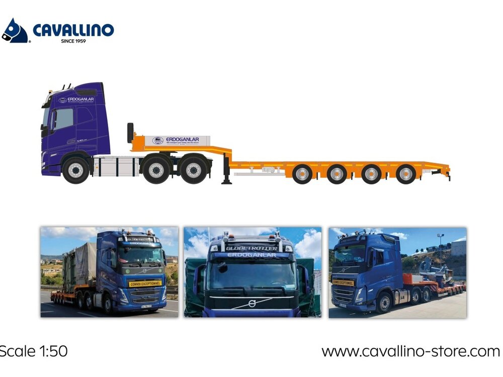 Cavallino Cavallino Volvo FH5 Globetrotter 6x2 met 4-as semi dieplader ERDOGANLAR