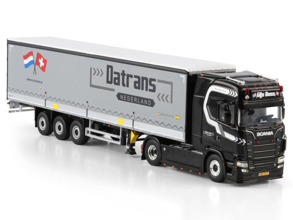WSI WSI Scania S Highline 4x2 met 3-as schuifzeilen oplegger DATRANS "GIJS BOSS"