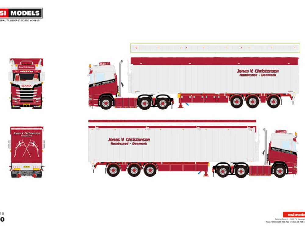 WSI WSI Scania S Normal 6x2 met 3-assige beweegbare vloer trailer JONAS V. CHRISTENSEN