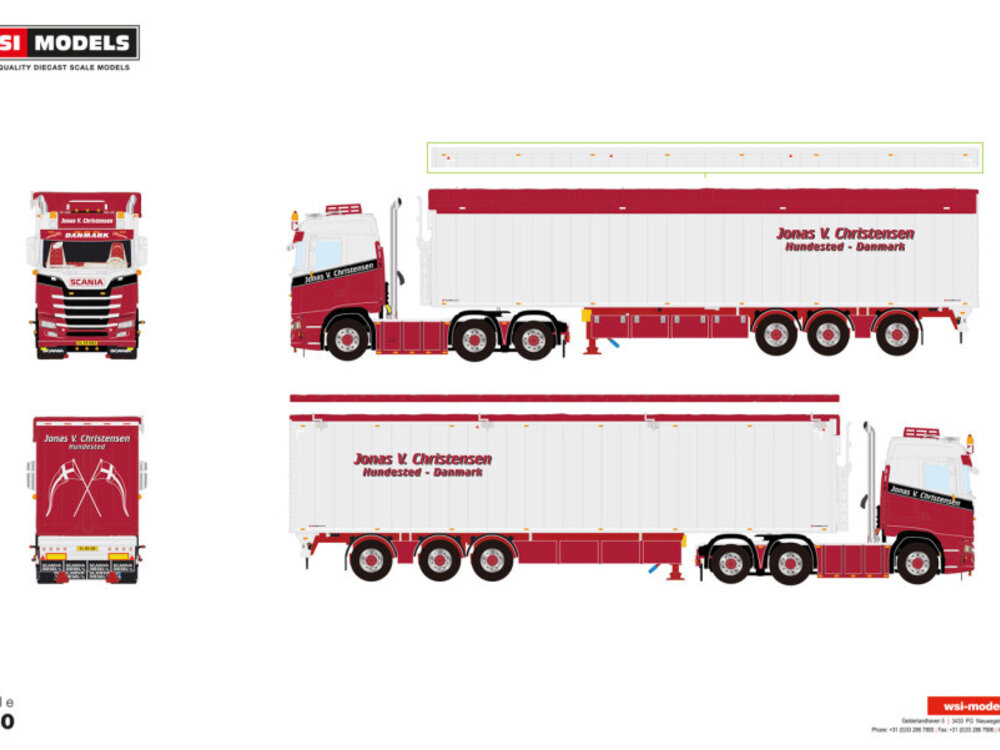 WSI WSI Scania S Normal 6x2 with 3-axle mooving floor trailer JONAS V. CHRISTENSEN
