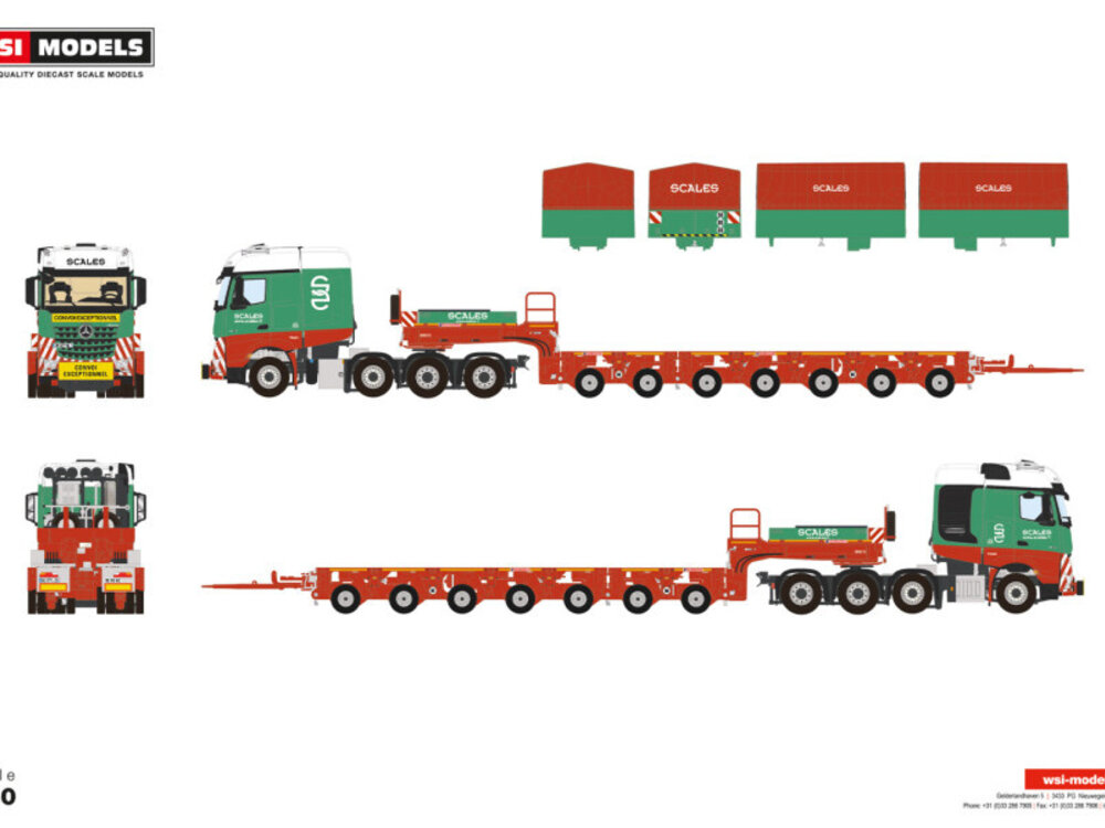 WSI WSI Mercedes Actros 8x4 big space with ballast box + scheurle intercombi (neck + 2-axle + 5-axle + drawbar) SCALES