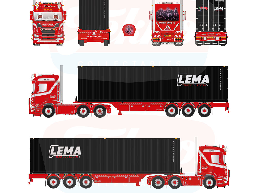 Tekno Tekno Scania NGR 6x2 met 3-as container oplegger + 40ft. container WEEDA "GANGSTERS PARADISE"