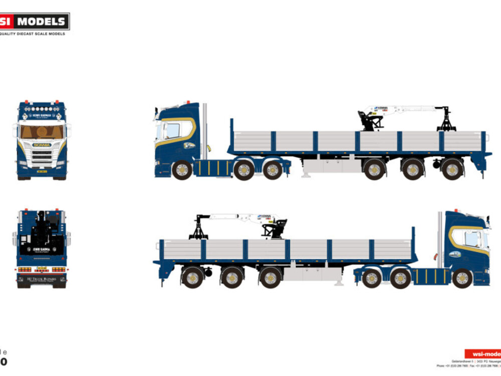 WSI WSI Scania R Highline 6x2 with 3-axle brick trailer HENRI BAUMAN