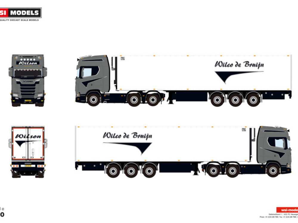 WSI WSI Scania S Highline 6x2  met 3-assige koeloplegger WILCO DE BRUIJN