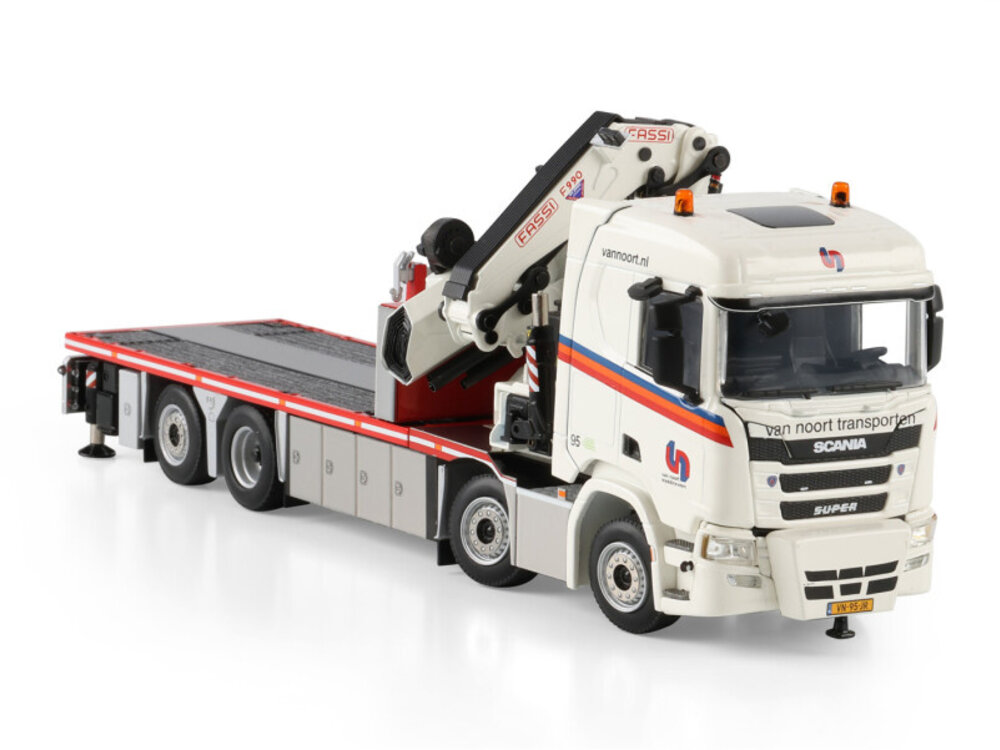 WSI WSI Scania R Normal 8x2 riged flatbed with fassi 1100 + jib VAN NOORT TRANSPORTEN