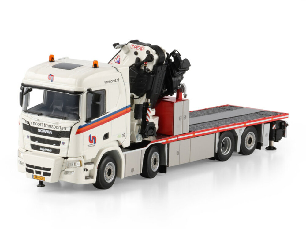 WSI WSI Scania R Normal 8x2 riged flatbed with fassi 1100 + jib VAN NOORT TRANSPORTEN