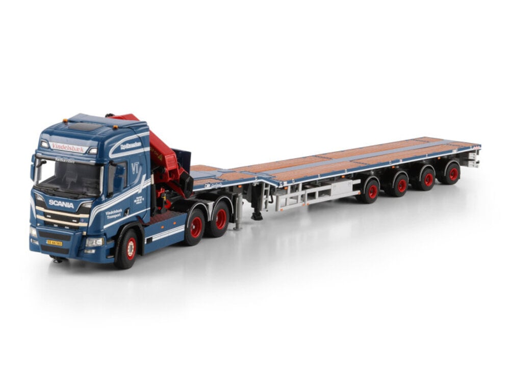 WSI WSI Scania R Highline 6x2 with 4-axle telestep flatbed trailer + palfinger PK 65002 SH VINDELSBAEK