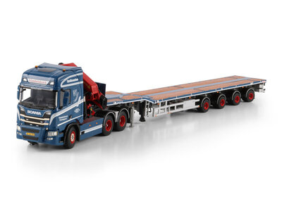 WSI WSI Scania R Highline 6x2 with 4-axle telestep flatbed trailer + palfinger PK 65002 SH VINDELSBAEK