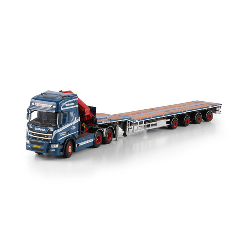WSI WSI Scania R Highline 6x2 with 4-axle telestep flatbed trailer + palfinger PK 65002 SH VINDELSBAEK