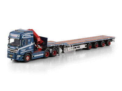 WSI WSI Scania R Highline 6x2 with 4-axle telestep flatbed trailer + palfinger PK 65002 SH VINDELSBAEK