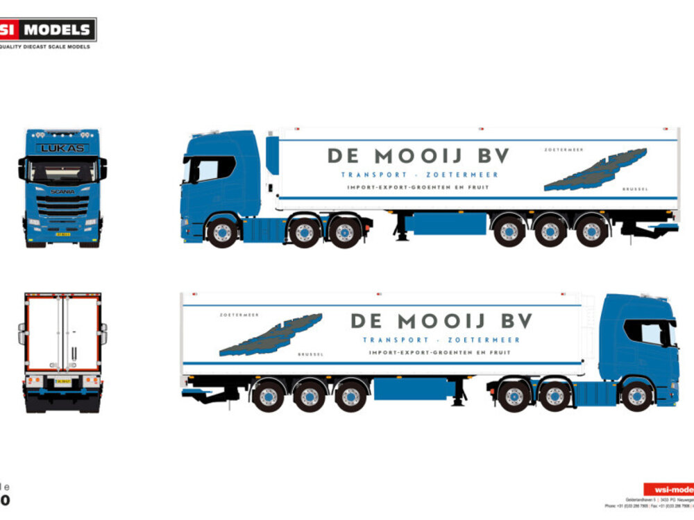 WSI WSI Scania S Highline 6x2 with 3-axle reefer trailer LUKAS - DE MOOIJ BV