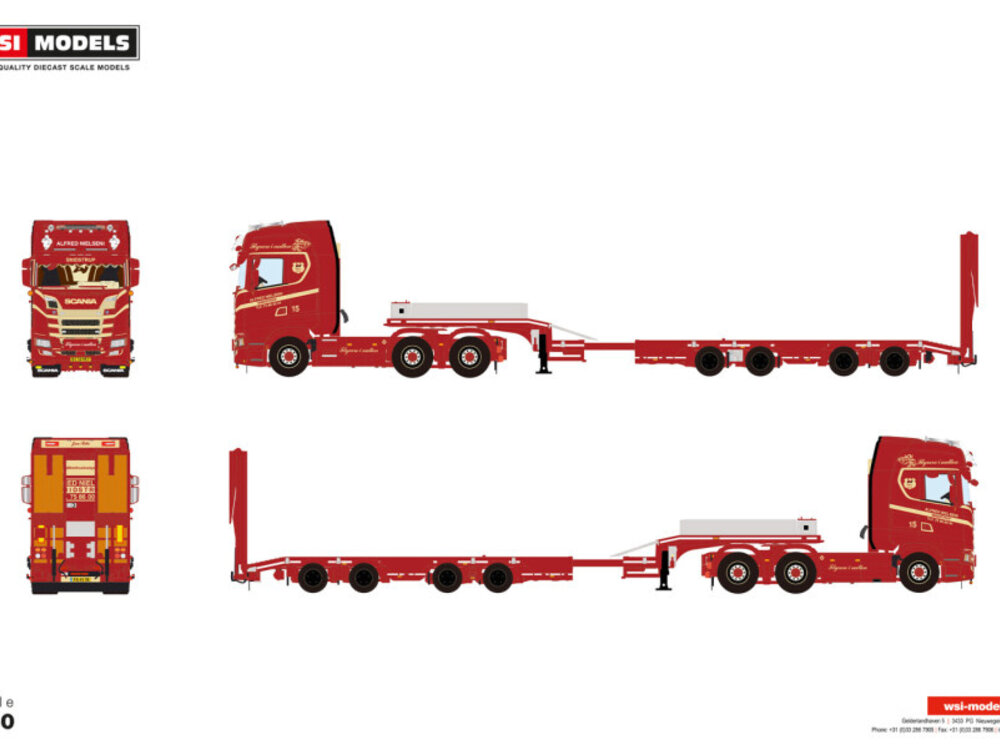 WSI WSI Scania S Highline 6x4 met 4-assige semi wheel well lowloader ALFRED NIELSEN