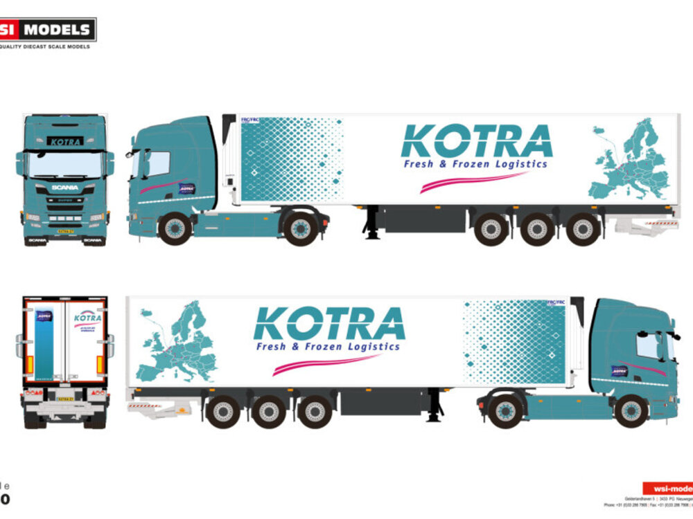 WSI WSI Scania R Highline 4x2 with 3-axle reefer trailer  KOTRA