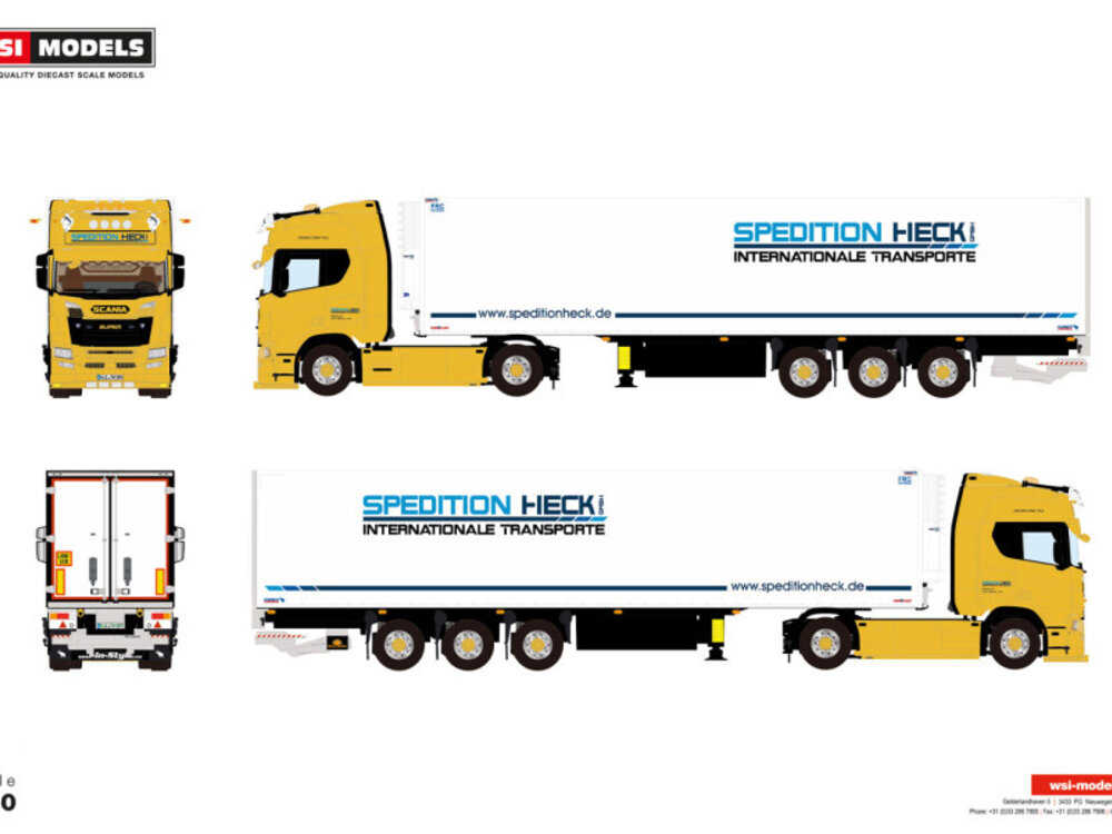 WSI WSI Scania R Highline 4x2 with 3-axle reefer trailer  HECK