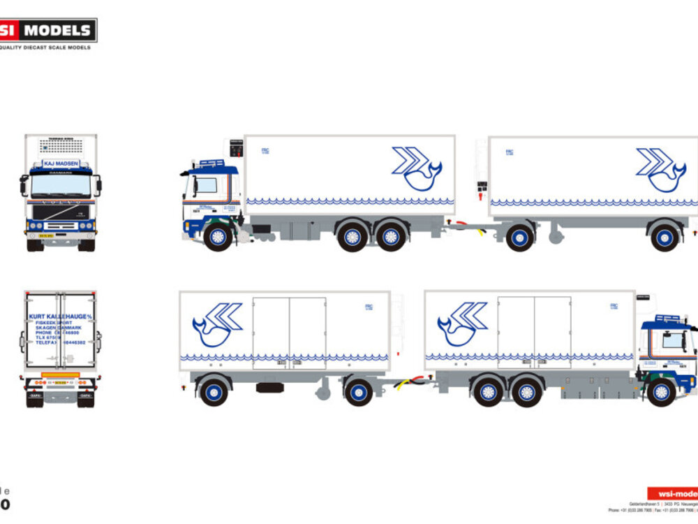 WSI WSI Volvo F12 6x2 rigid truck with 2-axle turntable trailer KAJ MADSEN