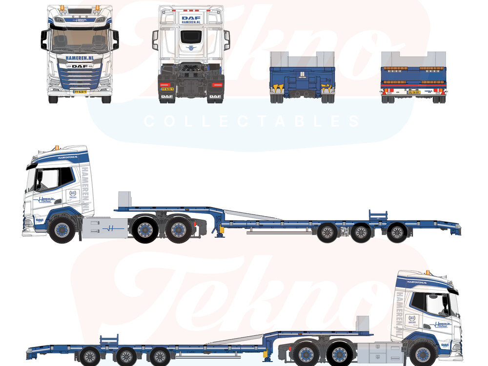 Tekno Tekno DAF XF 6x2 tractor with 3-axle semi lowloader VAN HAMEREN