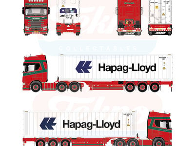Tekno Tekno Scania NGS Highline 6x2 met 3-assige containertrailer en 40ft hc reefer A.C. VAN DER GUN