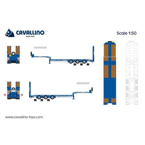 Cavallino Cavallino 3-as semi dieplader met oprijplaten (Blauw) BASIS LINE