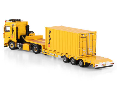 WSI WSI DAF XF 95 Space Cab 4x2  met 3-assige dieplader + 20ft container PLEGING