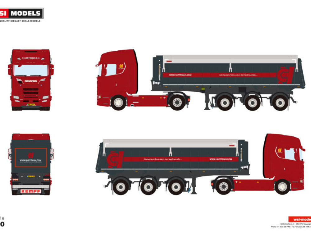 WSI WSI Scania S Highline 4x2 met 3-assige tipper trailer C. HARTEMAN B.V.