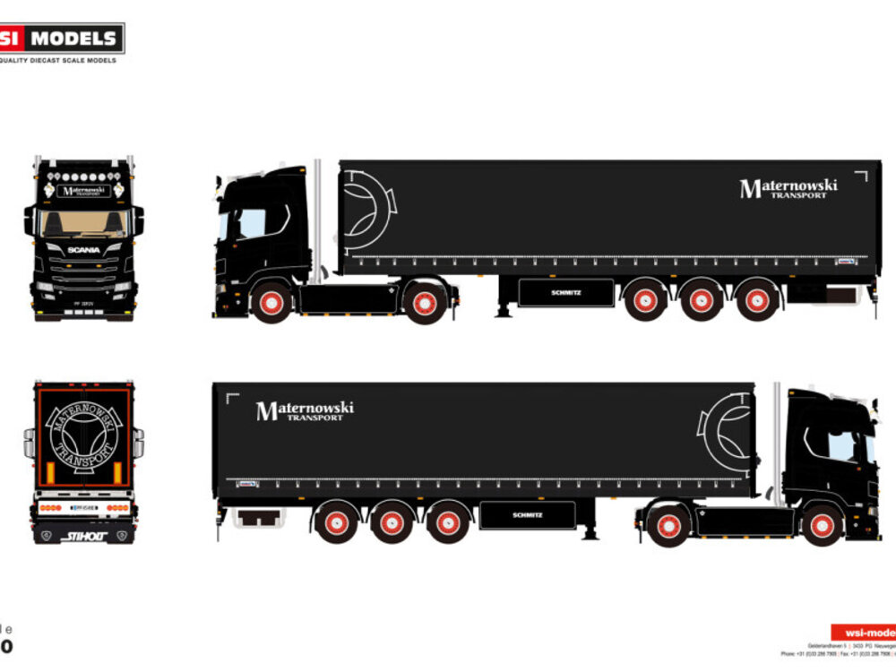 WSI WSI Scania R Highline 4x2 met 3-as schuifzeilen oplegger MATERNOWSKI