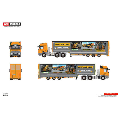 WSI WSI Mercedes-Benz Actros MP3 L 6x4  with 3-axle semi with curtain and ramps FRANZ BRACHT KG