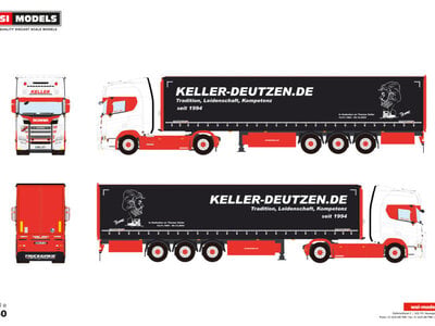 WSI WSI Scania R Highline 4x2 met 3-as schuifzeilen oplegger KELLER TRANSPORTE