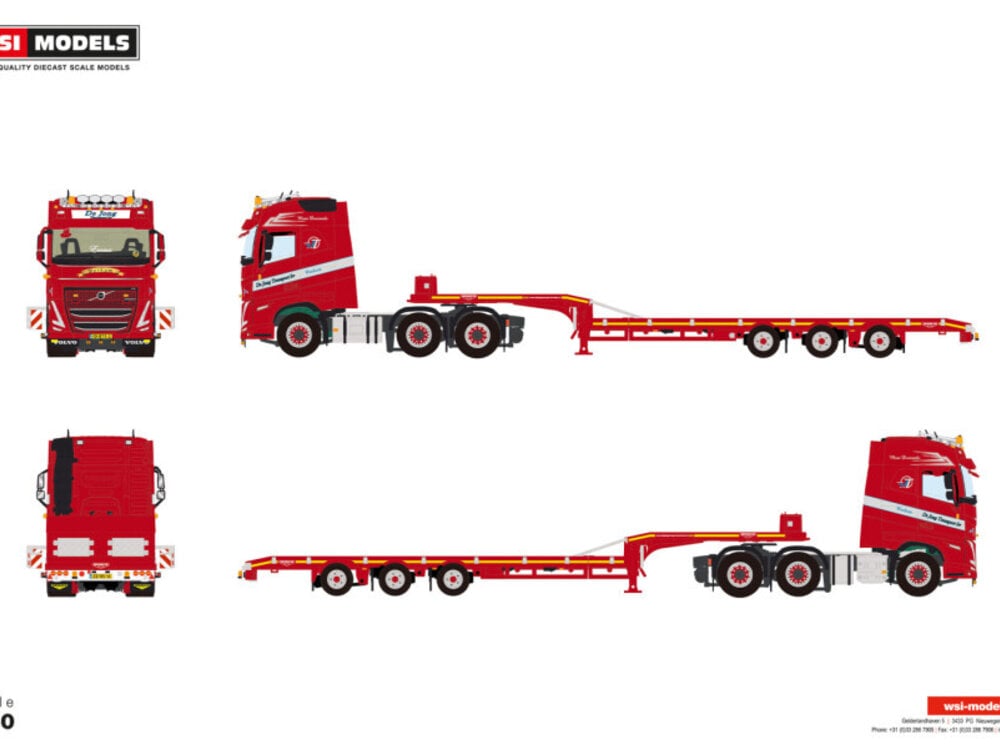 WSI WSI Volvo FH5 Globetrotter 6x2 with 3-axle twin steer Lowloader DE JONG TRANSPORT