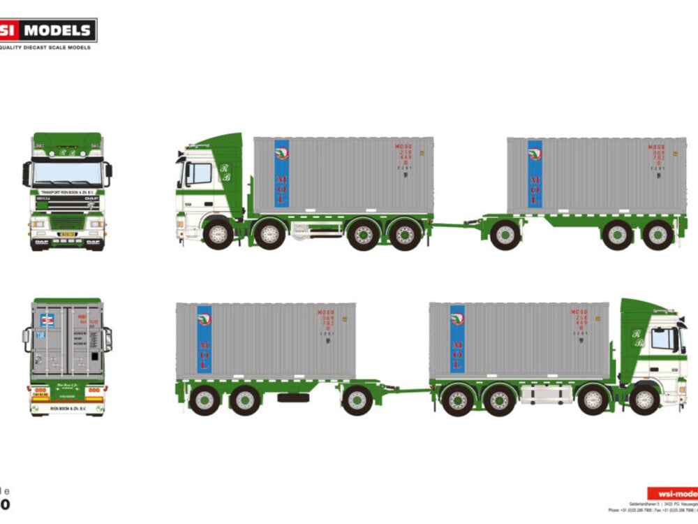 WSI WSI DAF 95XF 8x2 with 7-axle container combi + 2x 20ft container RIEN BOOM