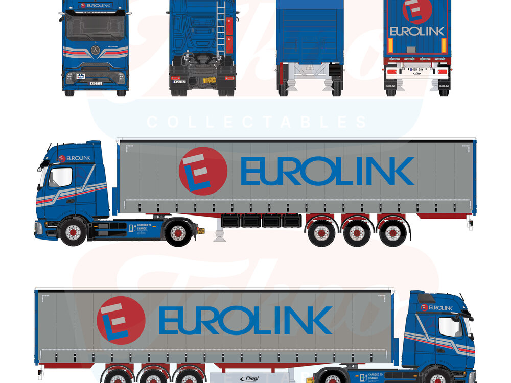 Tekno Tekno Mercedes E-Actros Gigaspace 4x2 with 3-axle curtainside trailer EUROLINK