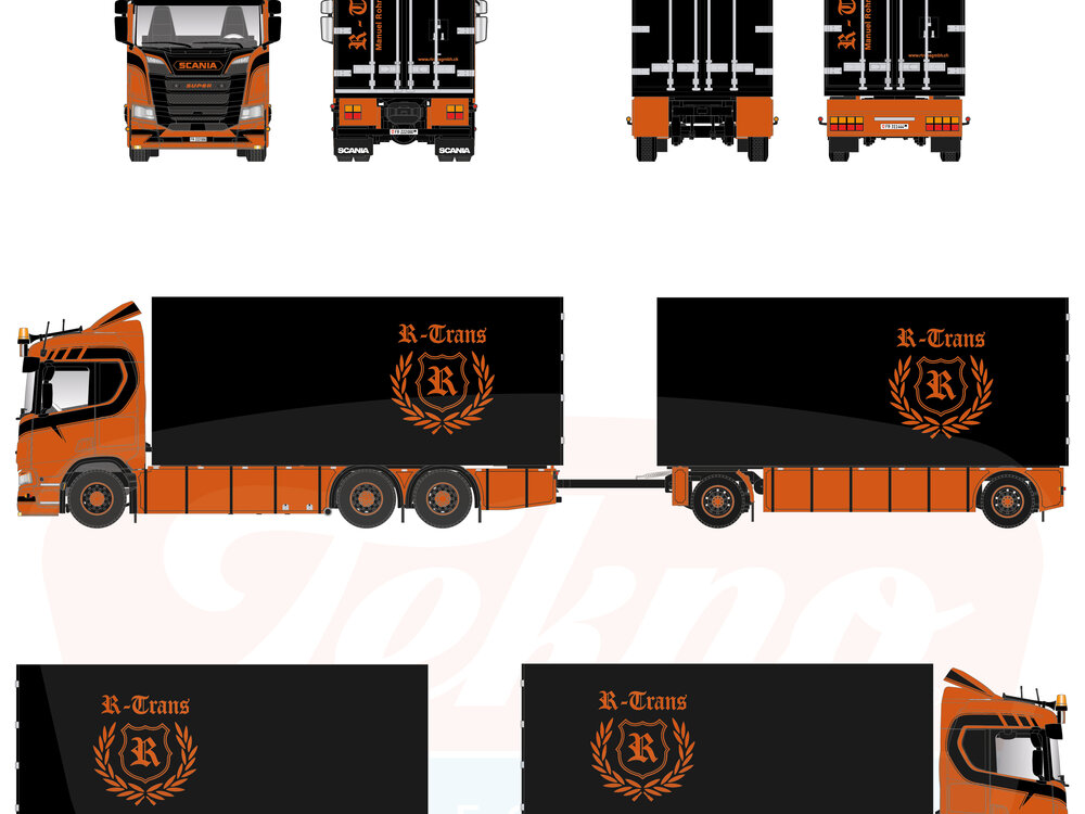 Tekno Tekno Scania NGR Normal Roof rigid truck with 3-axle trailer R-TRANS