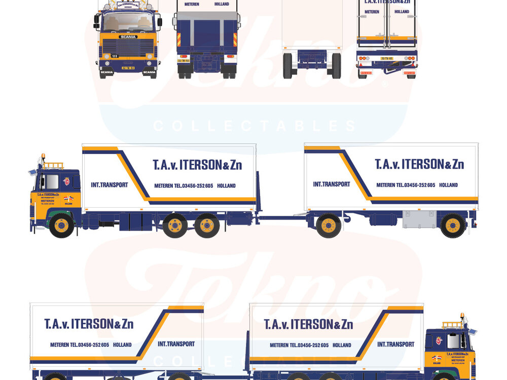 Tekno Tekno Scania 111 6x2 motorwagen met 2-assige schamel aanhanger T.A. VAN ITERSON