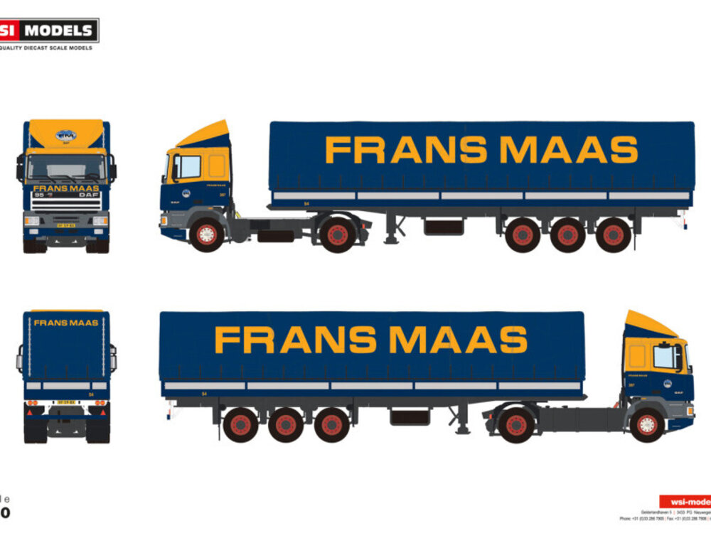 WSI WSI DAF 95 Comfort Cab +3-axle classic curtain trailer FRANS MAAS