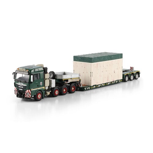 WSI WSI MAN TGX XLX Euro 6C facelift 8x4 witht 3-as low loader + high wooden box with top seal AUGUST ALBORN