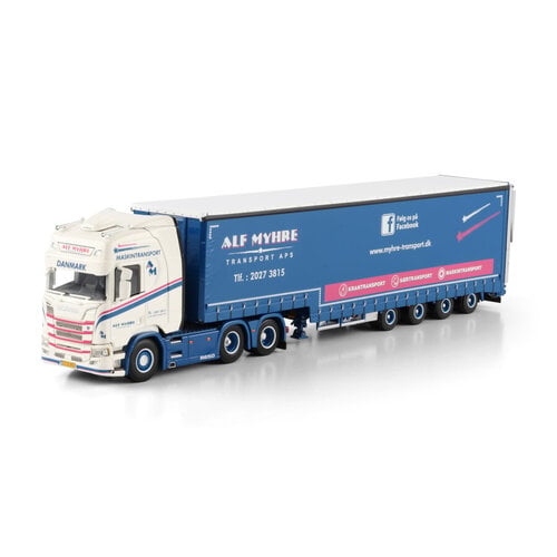 WSI WSI Scania R Highline 6x2 met 4-as schuifzeilen oplegger + oprijplaten ALF MYHRE