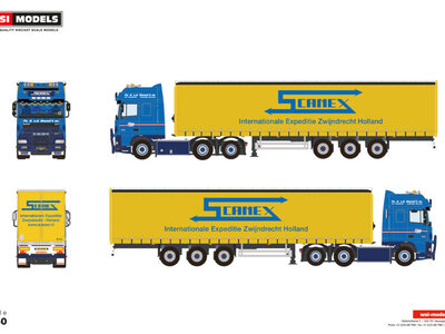 WSI WSI DAF 95XF Super Space Cab 6x2 met 3-as schuizeilen oplegger FA. A. V.D. HEUVEL & ZN.