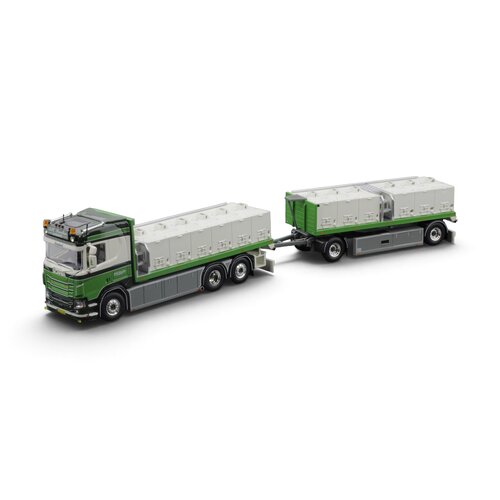 Tekno Tekno Scania Next Gen R530 motorwagen met opbouw en aanhanger voor levende vis transport DK FORELLEN