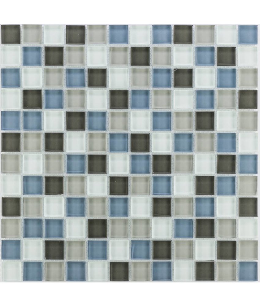 Glasmosaik grau blau weiß, glänzend - 30cm x 30cm