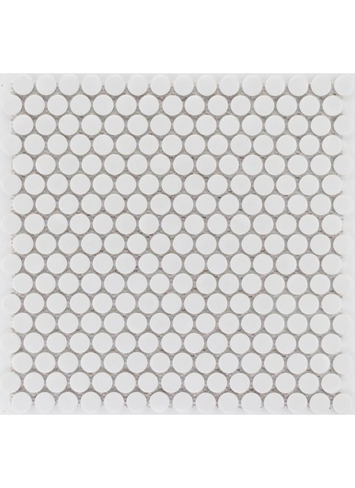 Keramik Mosaikfliese Weiß Knopf, glänzend - 31 cm x 31 cm
