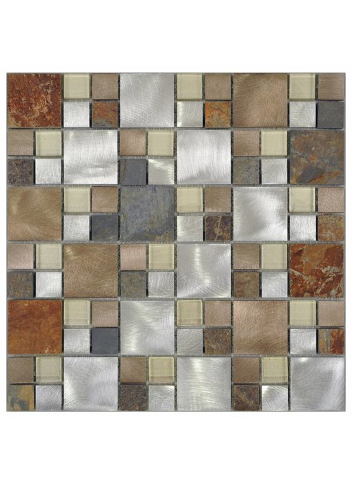 Mosaik Quarzit & Alu Silver Slate Beige Grey 30 cm x 30 cm